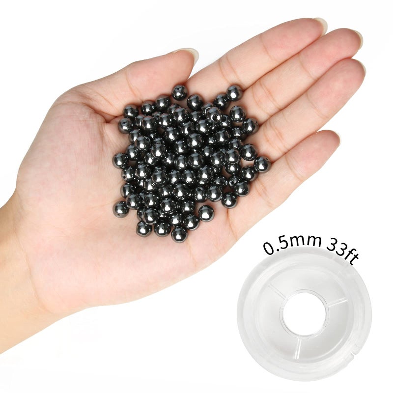 NITOPUPU 100Pcs 10mm Natural Smooth Black Hematite Beads Round Loose Stone Beads for Jewerly Making with Crystal Stretch Cord - Image 3